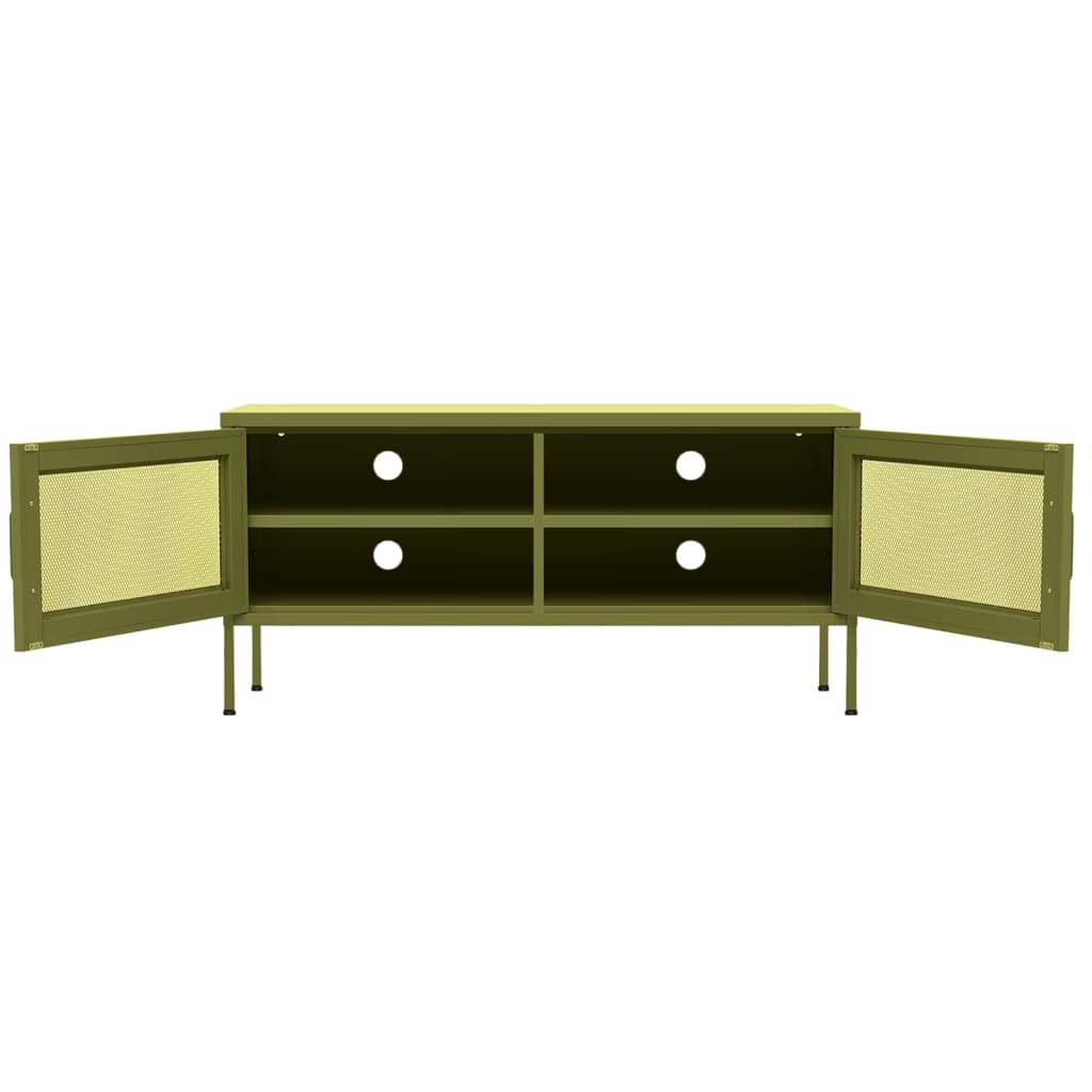 Meuble TV vert olive 105x35x50 cm acier