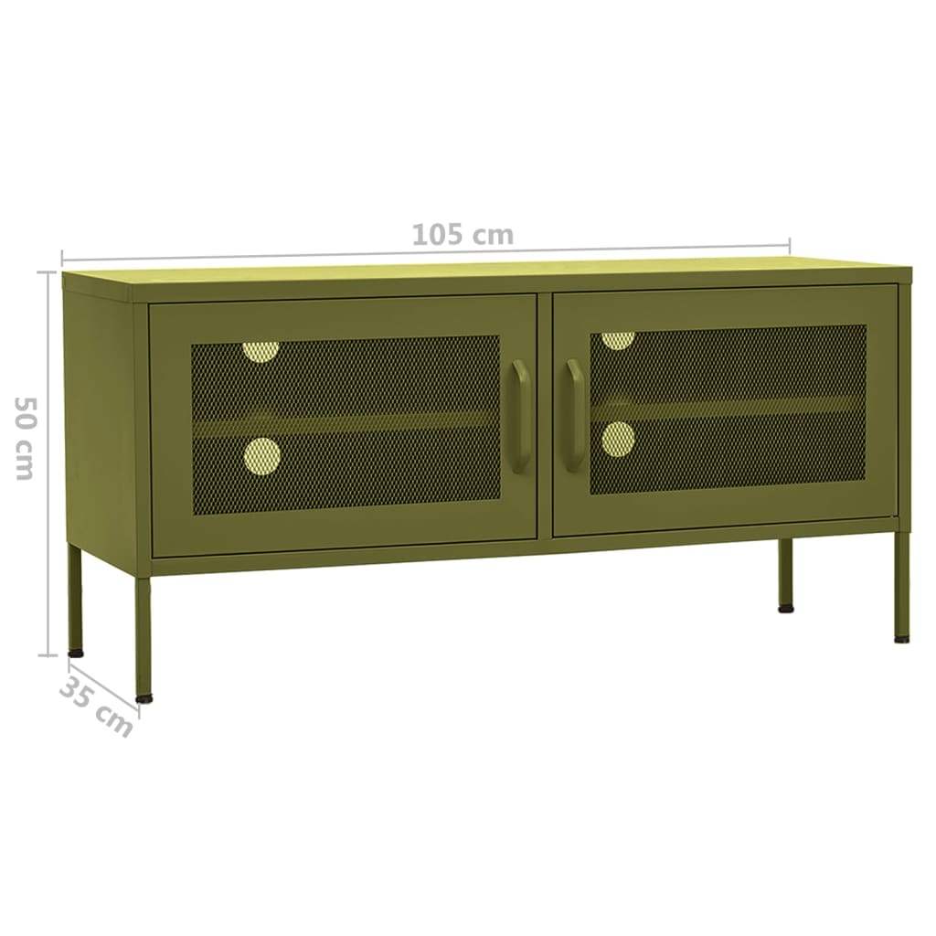 Meuble TV vert olive 105x35x50 cm acier