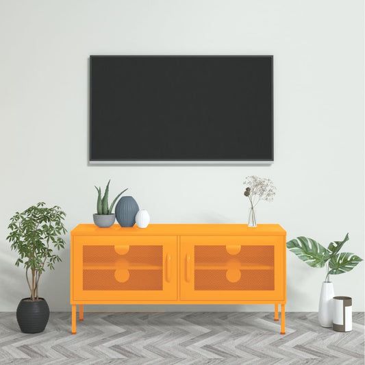 Meuble TV jaune moutarde 105x35x50 cm acier