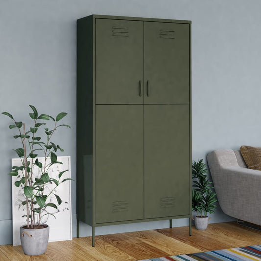 Wardrobe olive green 90x50x180 cm steel