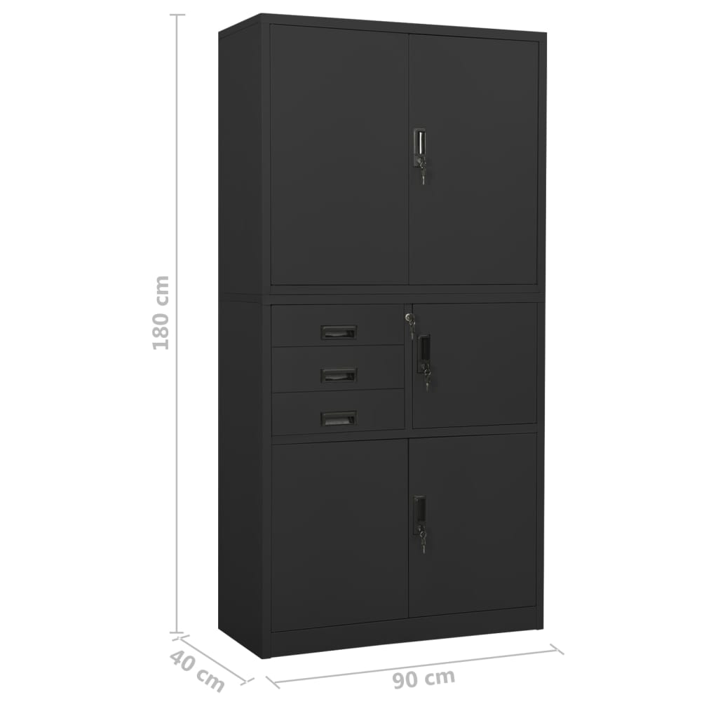 Office cabinet anthracite 90x40x180 cm steel