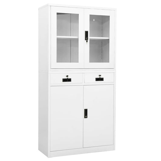 Office cabinet white 90x40x180 cm steel and tempered glass