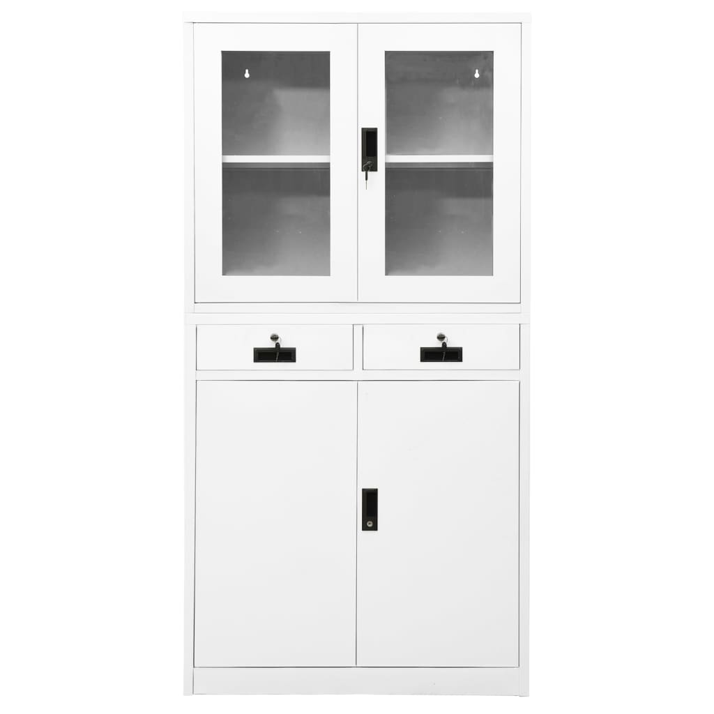 Office cabinet white 90x40x180 cm steel and tempered glass