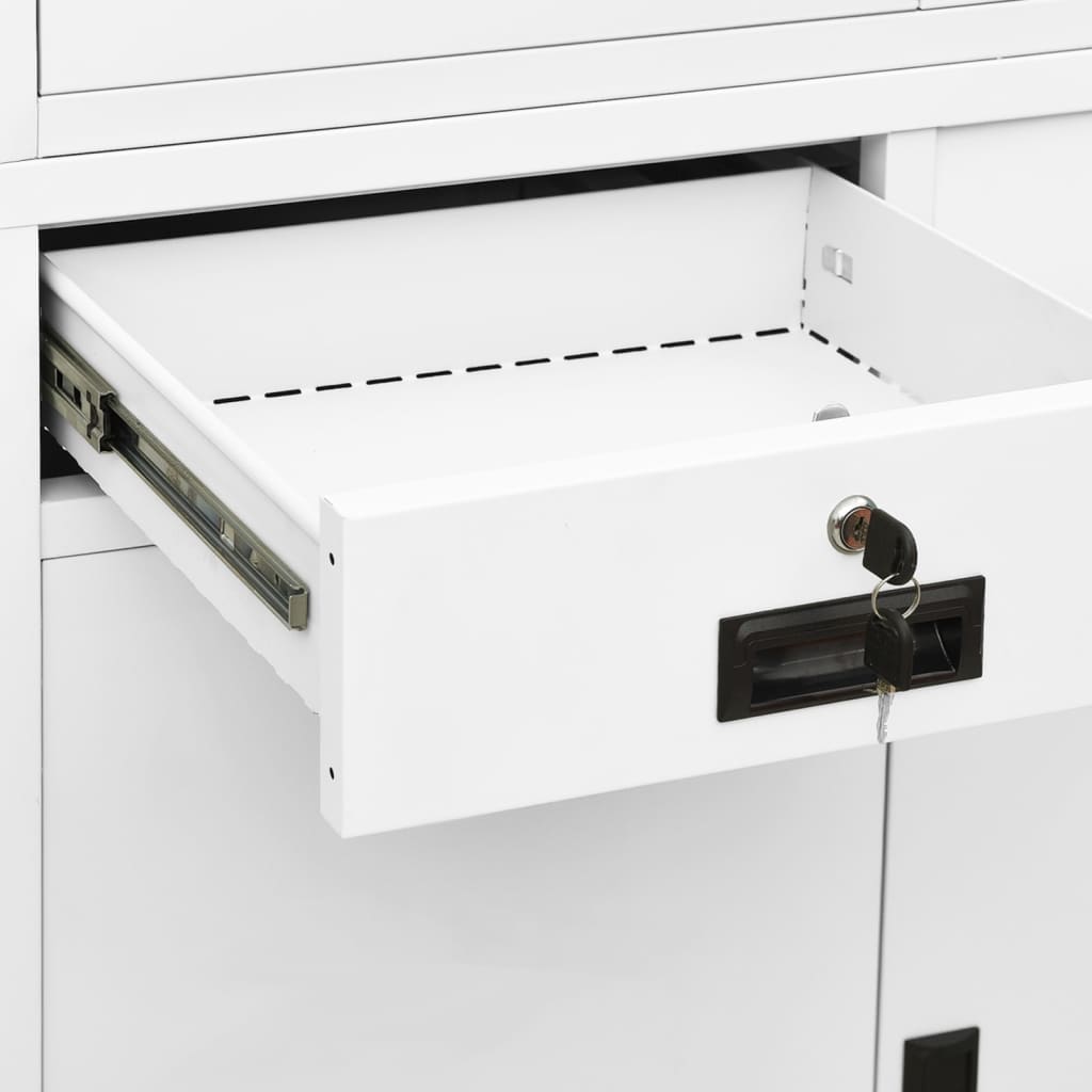 Office cabinet white 90x40x180 cm steel and tempered glass