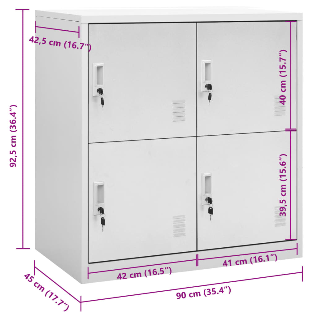 Locker cabinet light grey 90x45x92.5 cm steel