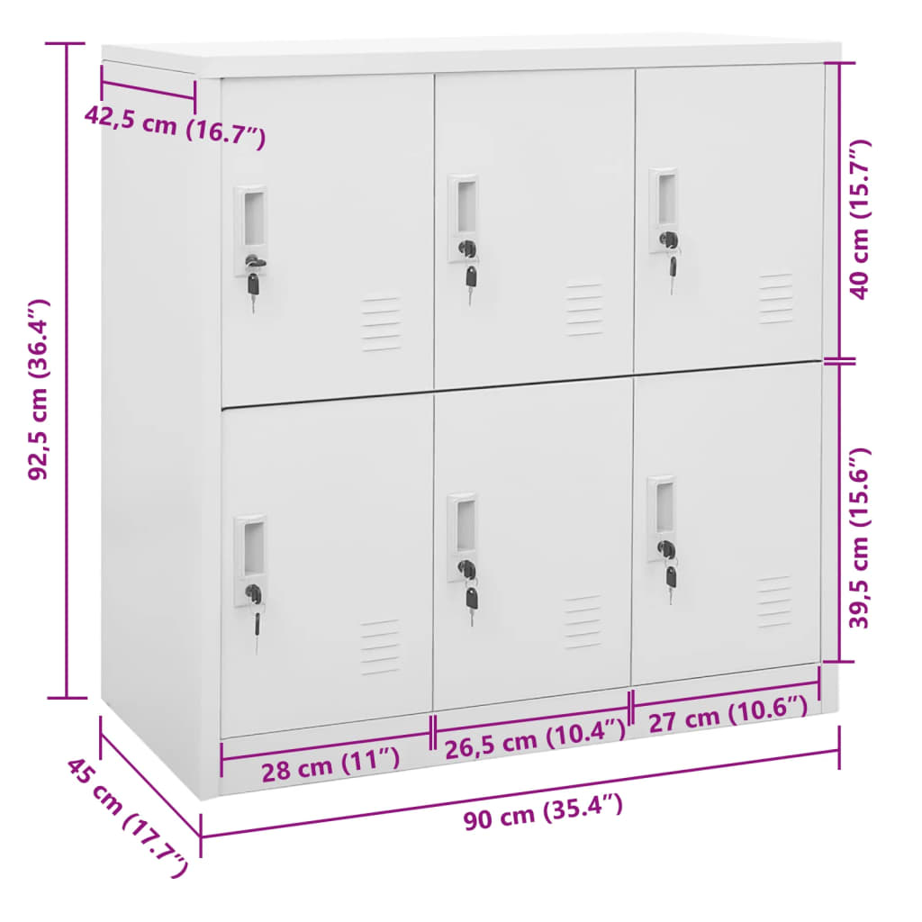 Locker cabinet light grey 90x45x92.5 cm steel