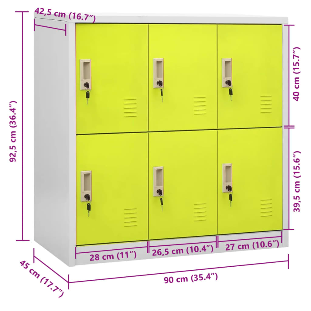 Locker cabinet light grey and green 90x45x92.5 cm steel