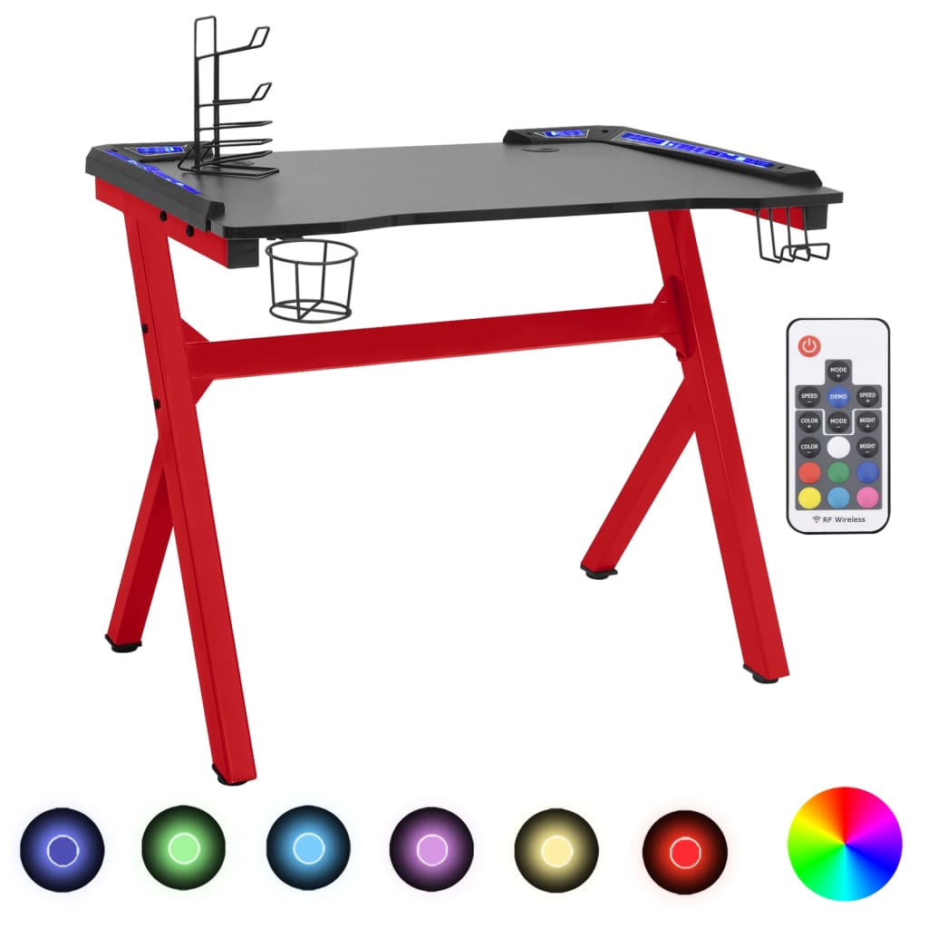 Gaming-Schreibtisch mit LED Y-Gestell Schwarz Rot 110x60x75 cm