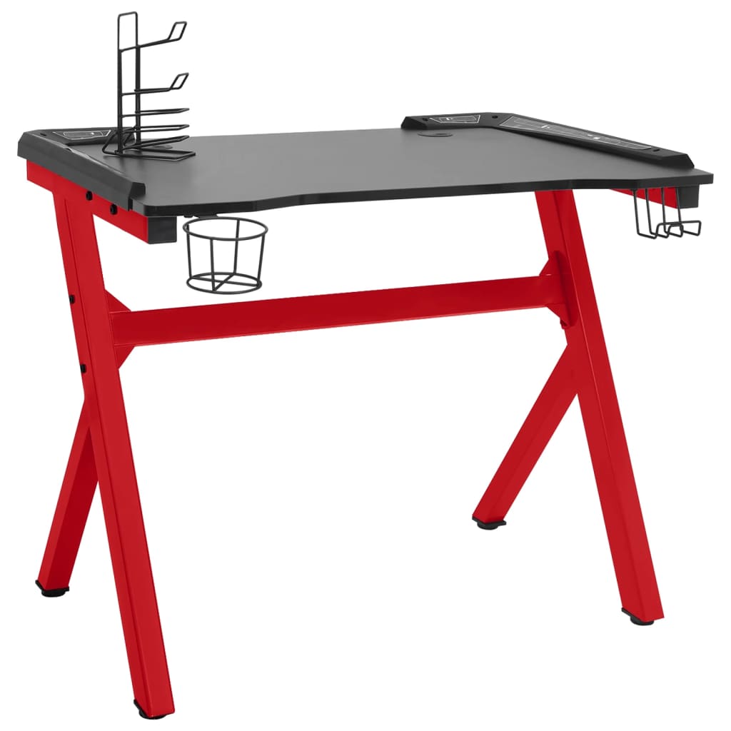 Gaming-Schreibtisch mit LED Y-Gestell Schwarz Rot 110x60x75 cm