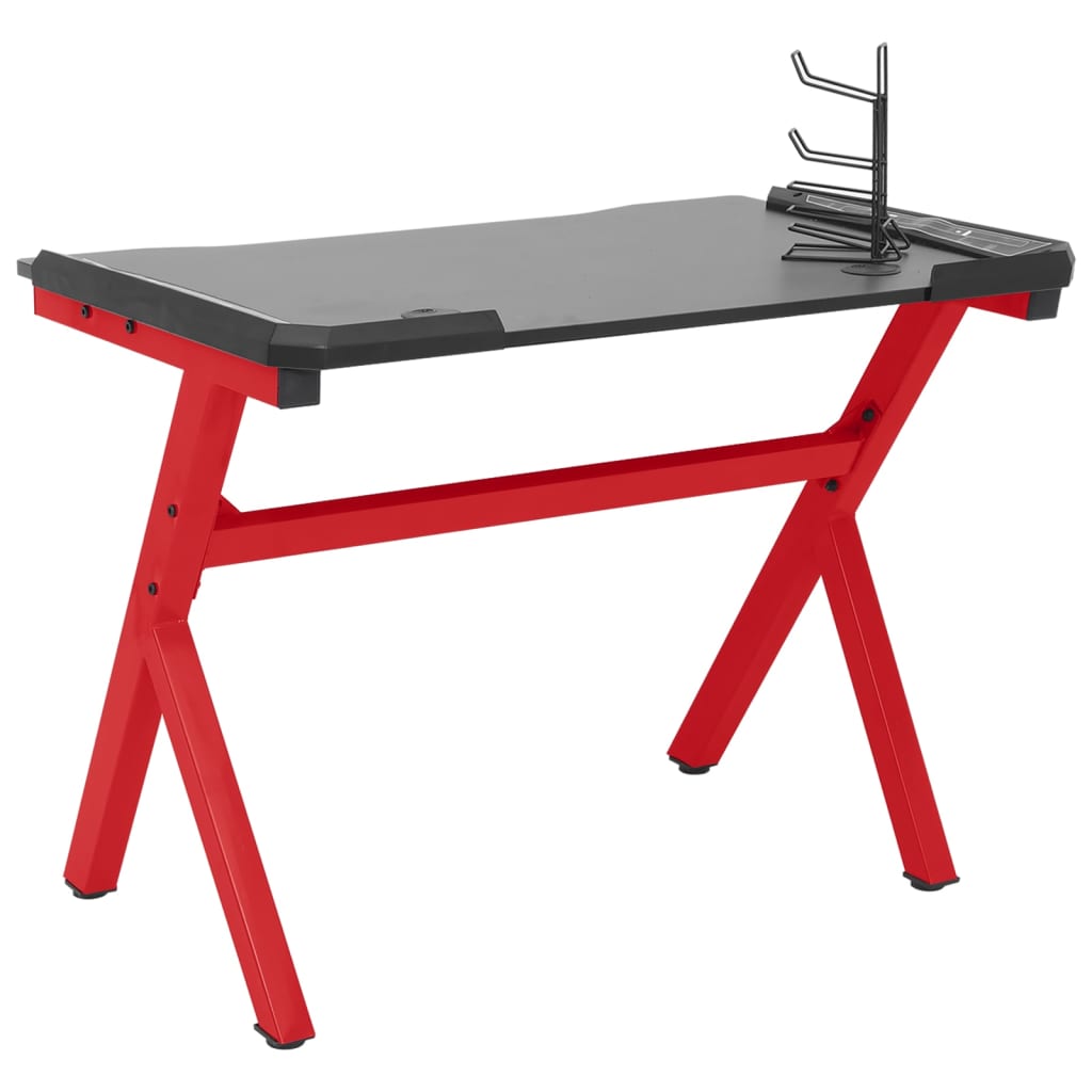 Gaming-Schreibtisch mit LED Y-Gestell Schwarz Rot 110x60x75 cm