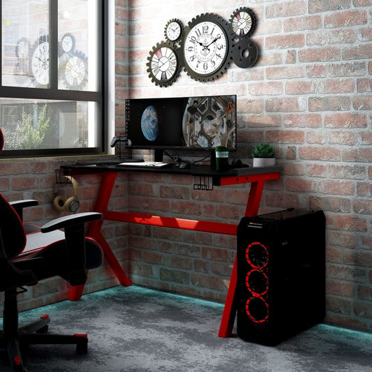 Gaming-Schreibtisch mit LED Y-Gestell Schwarz Rot 110x60x75 cm