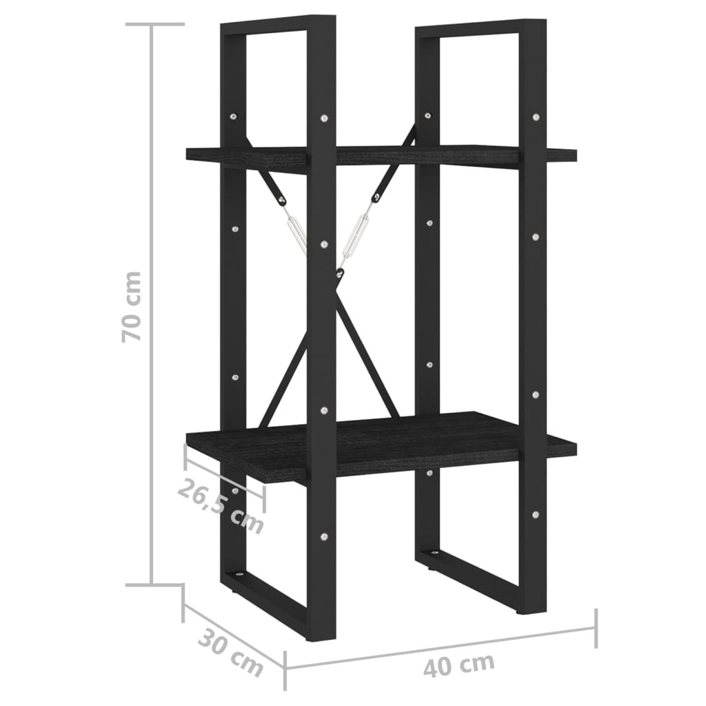 Bibliothèque 2 étagères noir 40x30x70 cm bois de pin massif