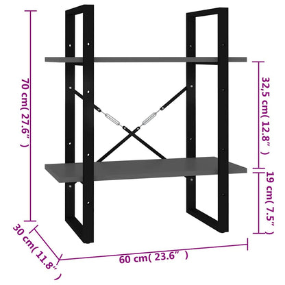Bücherregal 2 Fächer Grau 60x30x70 cm Holzwerkstoff