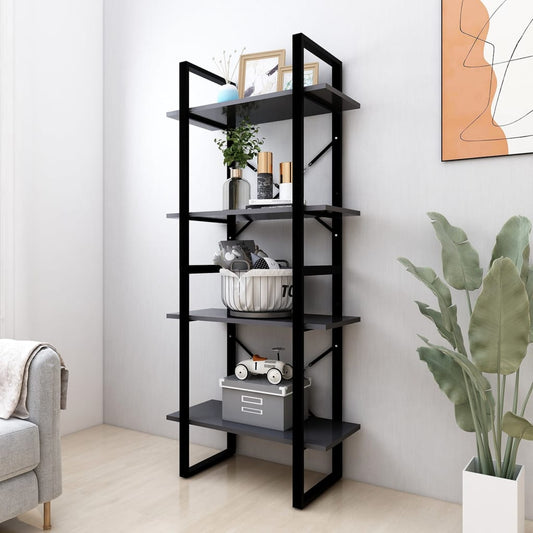 Bibliothèque 4 compartiments gris 60x30x140 cm en bois
