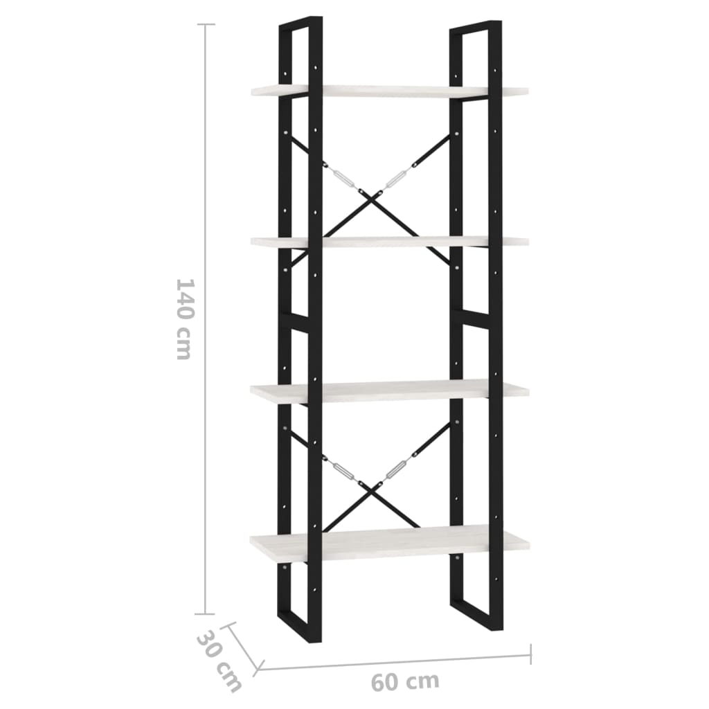 Bibliothèque 4 étagères blanc 60x30x140 cm bois de pin massif