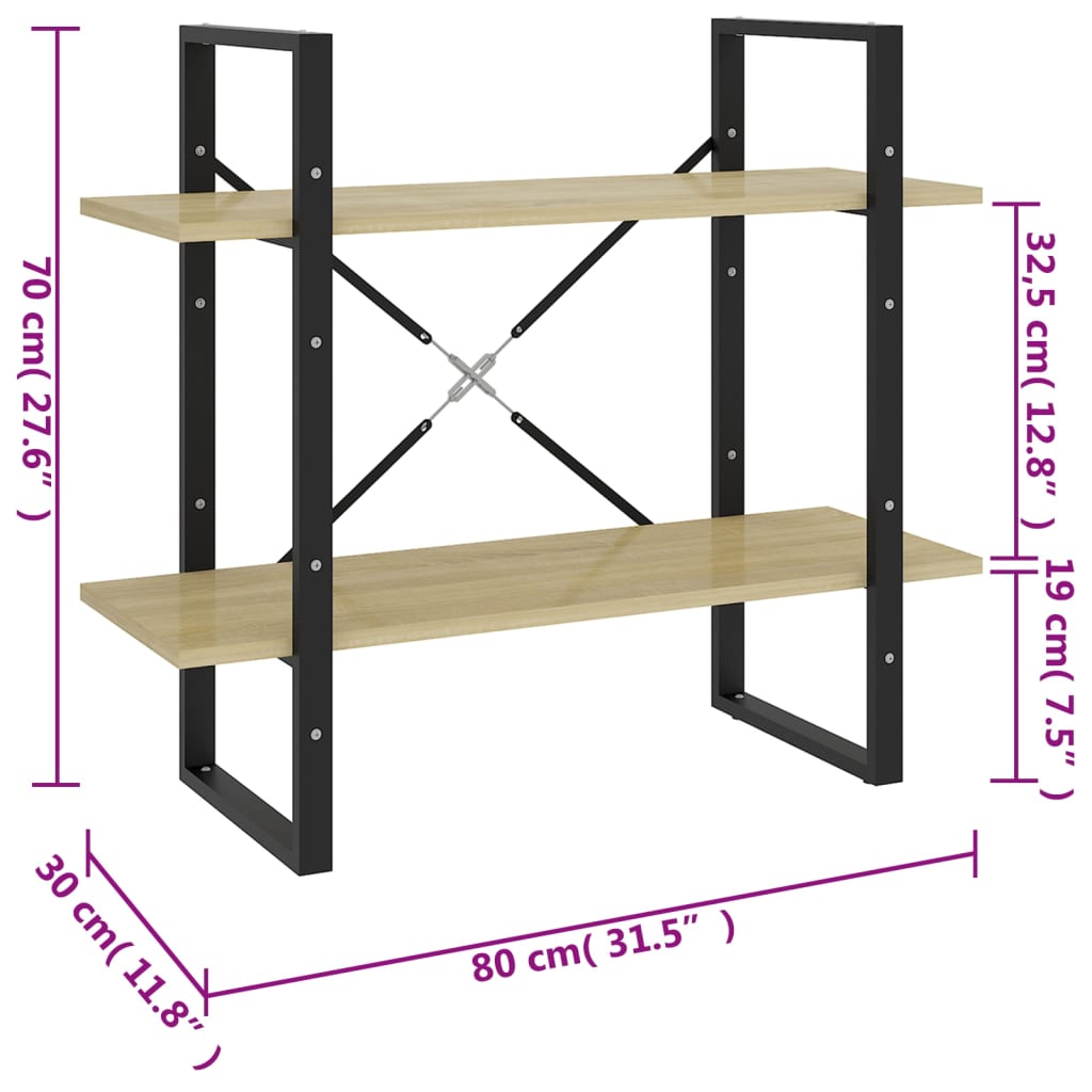 Bibliothèque 2 compartiments chêne Sonoma 80x30x70 cm matière bois