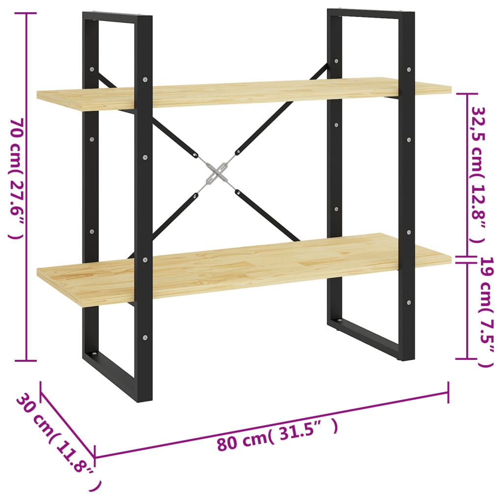 Bibliothèque 2 étagères 80x30x70 cm bois de pin massif