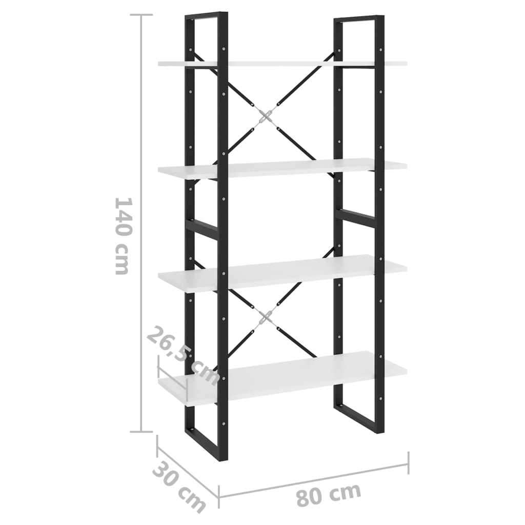 Bibliothèque 4 compartiments blanc 80x30x140 cm en bois