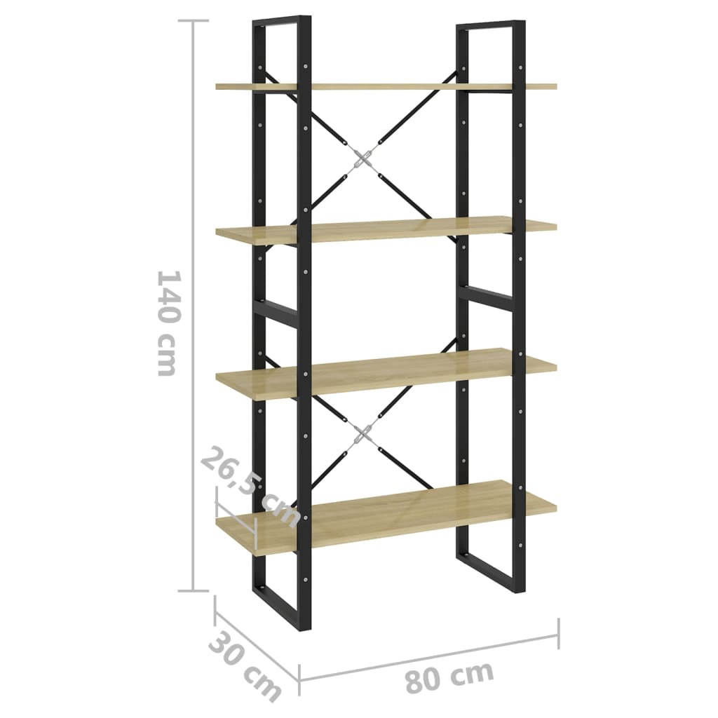 Bücherregal 4 Fächer Sonoma-Eiche 80x30x140 cm Holzwerkstoff