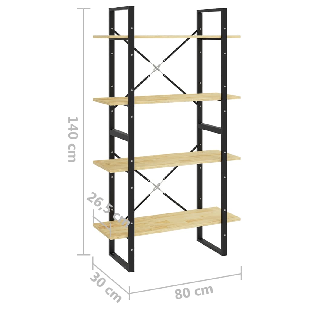 Bibliothèque 4 compartiments 80x30x140 cm en bois de pin massif