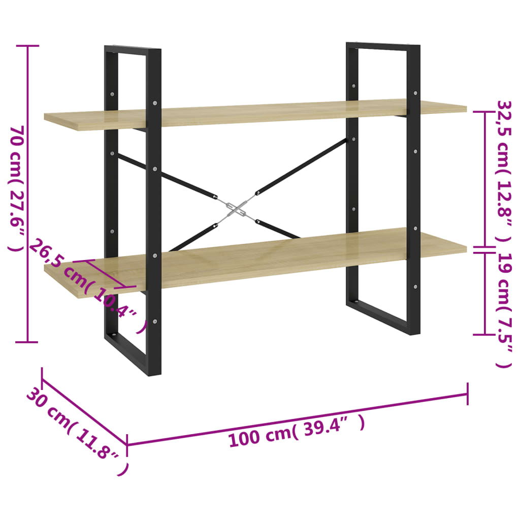 Bücherregal 2 Fächer Sonoma-Eiche 100x30x70 cm Holzwerkstoff