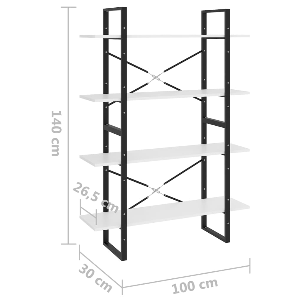 Bibliothèque 4 compartiments blanc 100x30x140 cm en bois