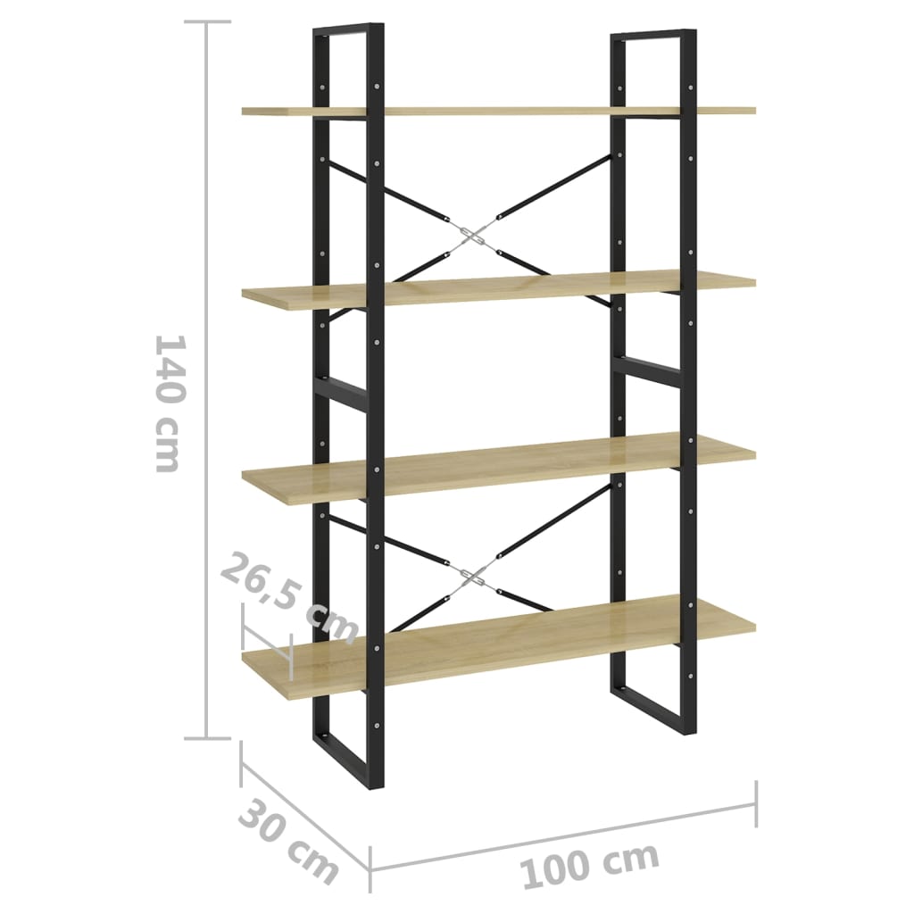 Bibliothèque 4 compartiments chêne Sonoma 100x30x140 cm matière bois