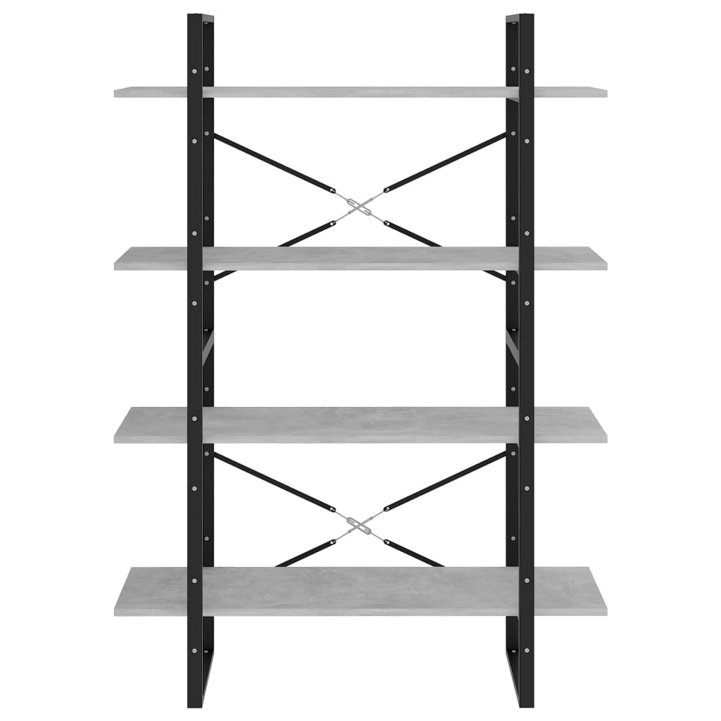 Bibliothèque 4 compartiments gris béton 100x30x140 cm matière bois