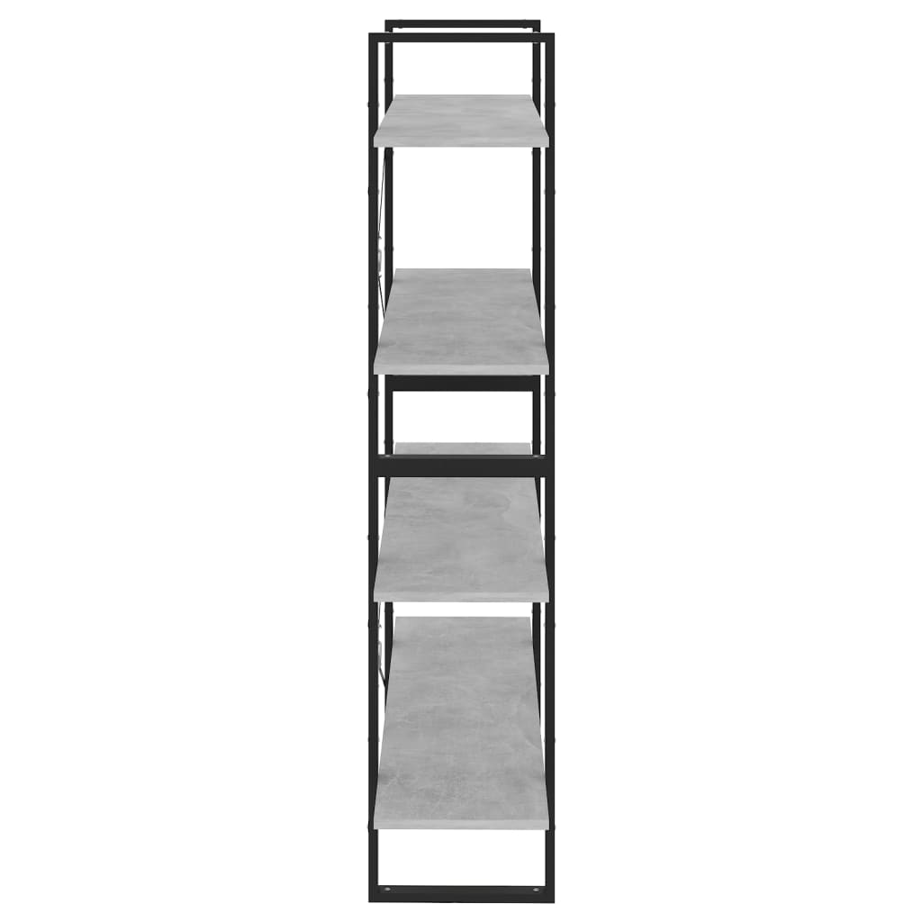 Bibliothèque 4 compartiments gris béton 100x30x140 cm matière bois