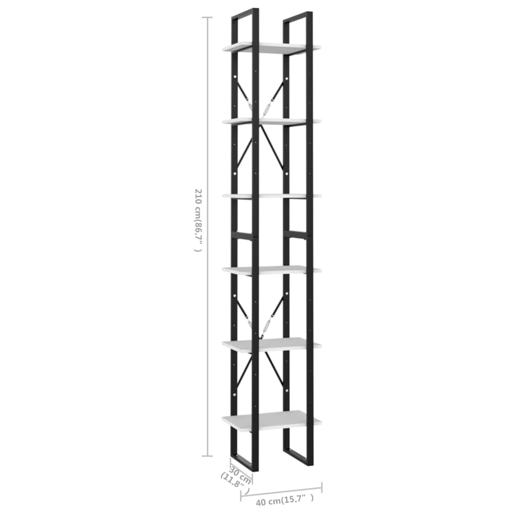 Bibliothèque 6 compartiments blanc 40x30x210 cm en bois