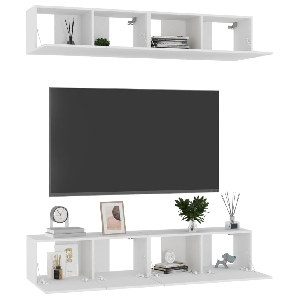 Meubles TV 4 pièces, blanc, 80 x 30 x 30 cm, matériau à base de bois