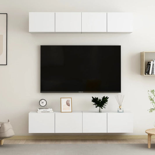 Meubles TV 4 pièces, blanc, 80 x 30 x 30 cm, matériau à base de bois