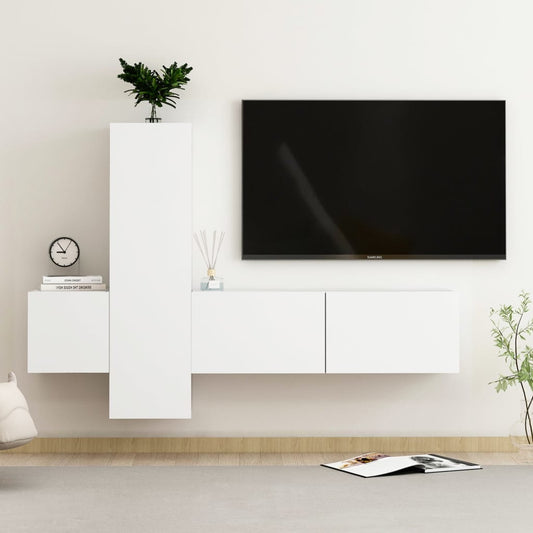 Ensemble de meubles TV 3 pièces en bois blanc
