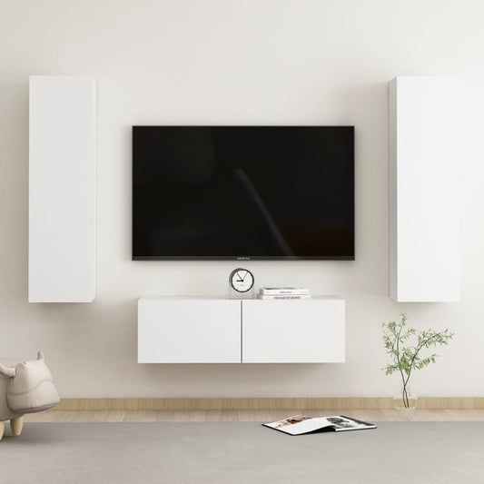 Ensemble de meubles TV 3 pièces en bois blanc