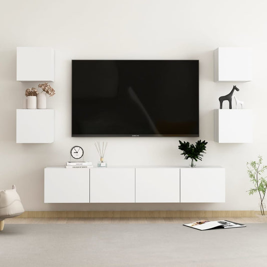 Ensemble de meubles TV 6 pièces en bois blanc