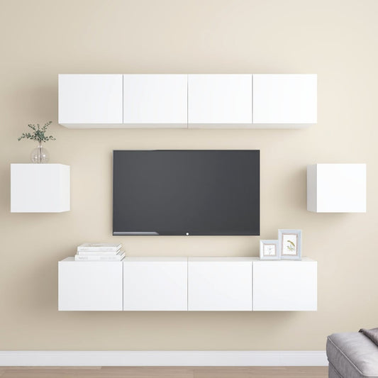 Ensemble de meubles TV 6 pièces en bois blanc