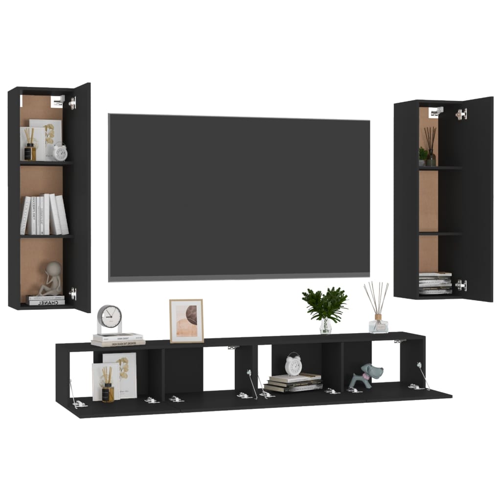 Ensemble de meubles TV 4 pièces en bois noir