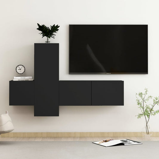 Ensemble de meubles TV 3 pièces en bois noir