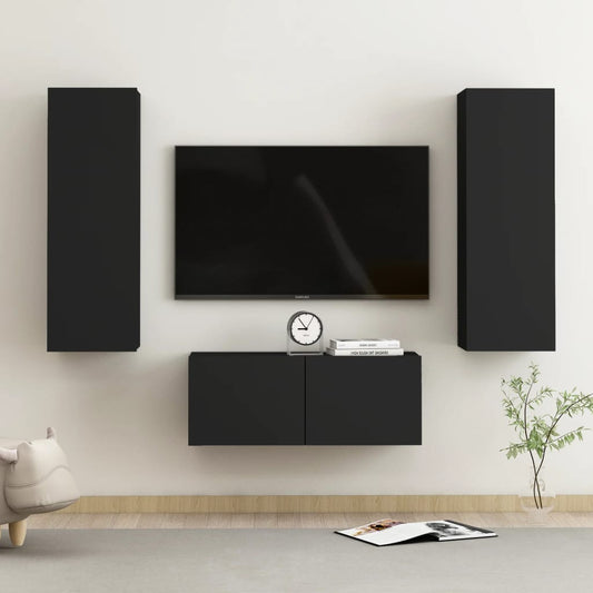 Ensemble de meubles TV 3 pièces, matériau à base de bois noir