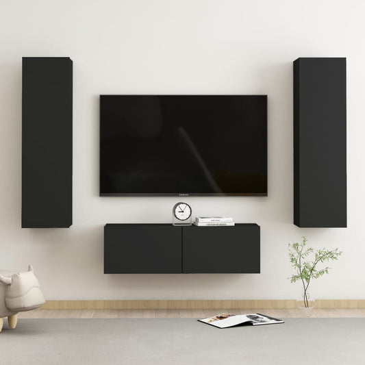 Ensemble de meubles TV 3 pièces en bois noir