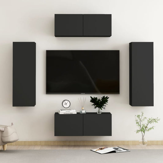 Ensemble de meubles TV 4 pièces en bois noir