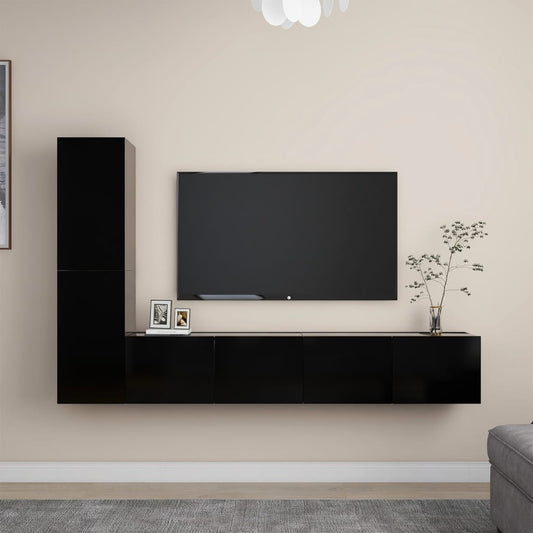Ensemble de meubles TV 4 pièces en bois noir