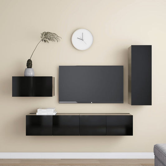 Ensemble de meubles TV 4 pièces en bois noir
