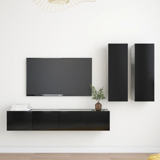 Ensemble de meubles TV 4 pièces en bois noir