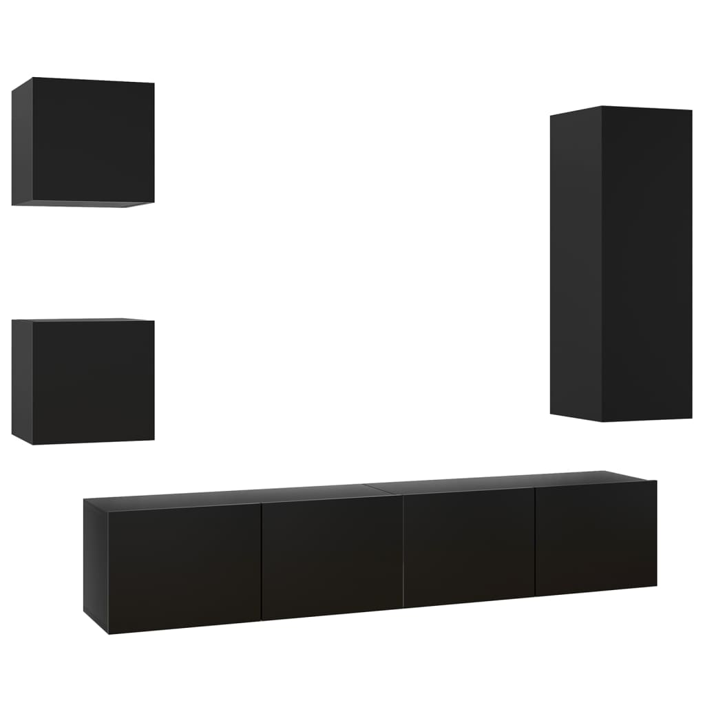 Ensemble de meubles TV 5 pièces, matériau à base de bois noir