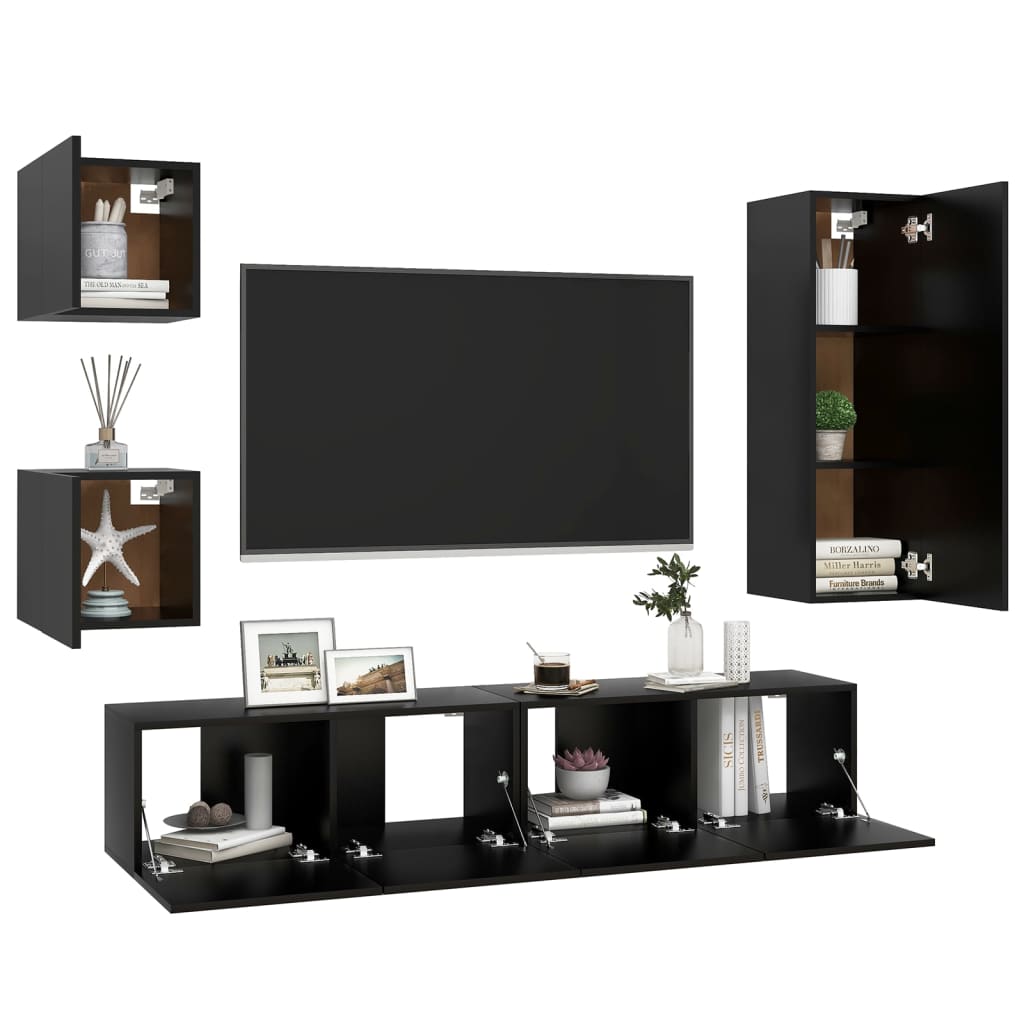 Ensemble de meubles TV 5 pièces, matériau à base de bois noir