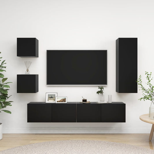 Ensemble de meubles TV 5 pièces, matériau à base de bois noir