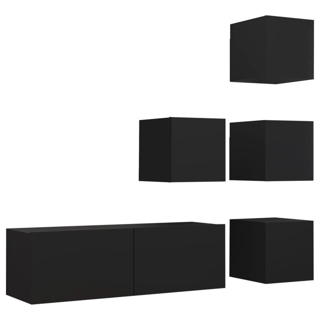 Ensemble de meubles TV 5 pièces, matériau à base de bois noir