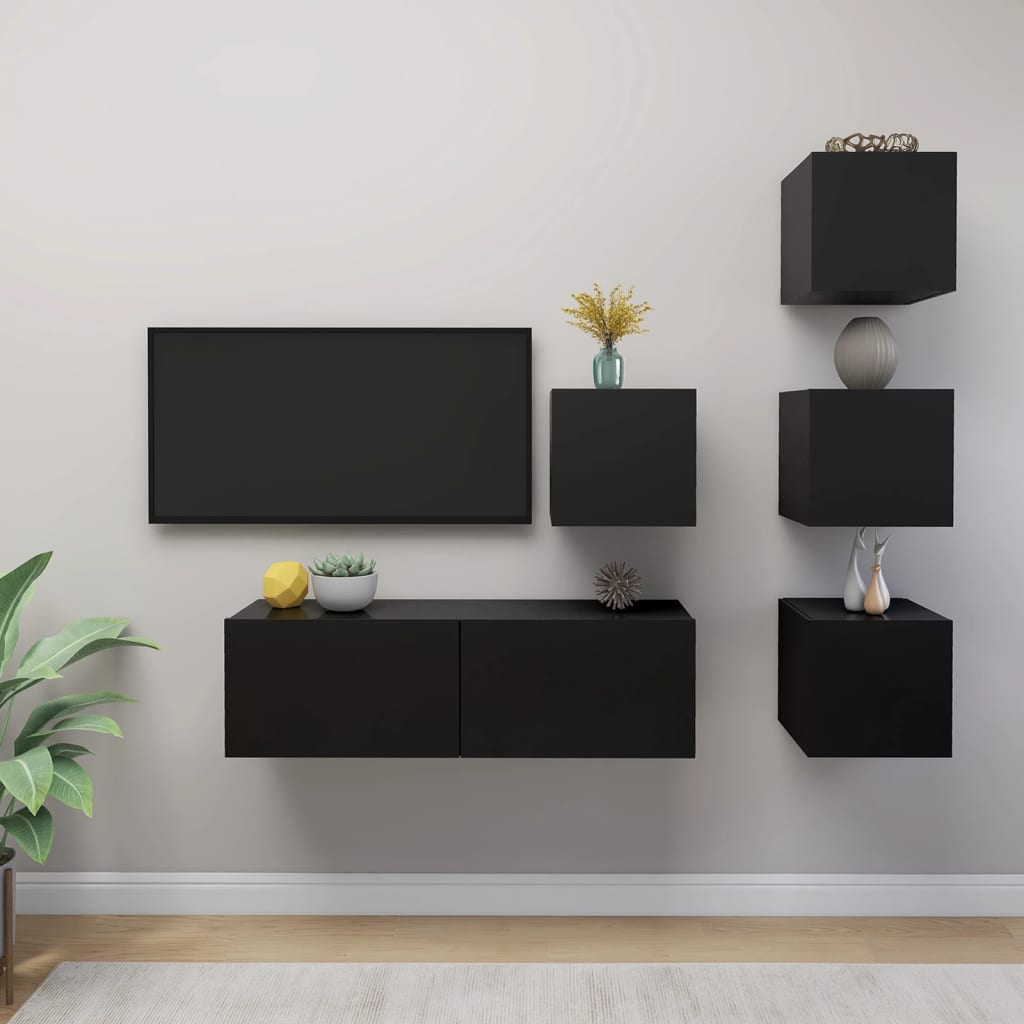 Ensemble de meubles TV 5 pièces, matériau à base de bois noir