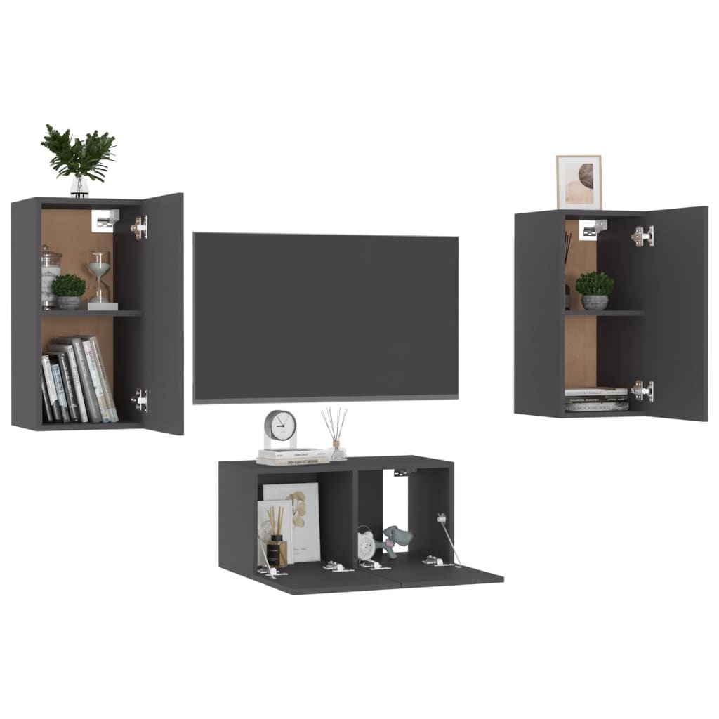Ensemble de meubles TV 3 pièces, matériau à base de bois gris